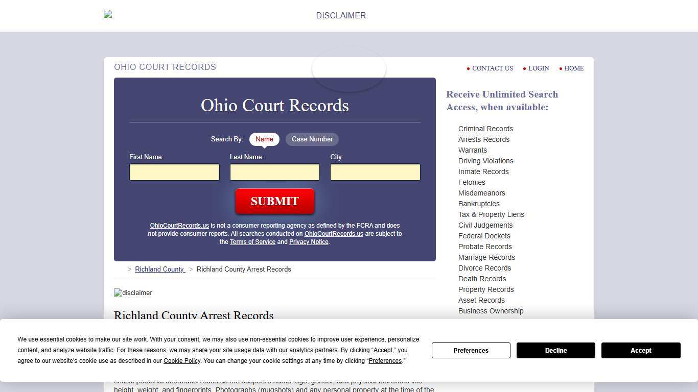 Richland County Arrest Records OhioCourtRecords.us